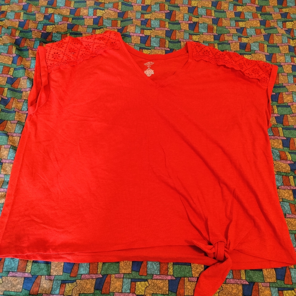 St. John’s Bay Burnt Orange Tie-Front Peplum Top 2X